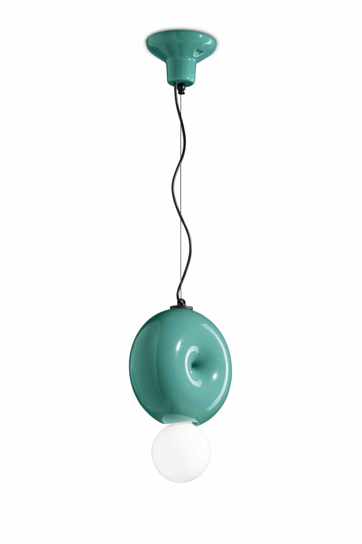 Suspension céramique E27 H : max. 119 cm Turquoise ronde