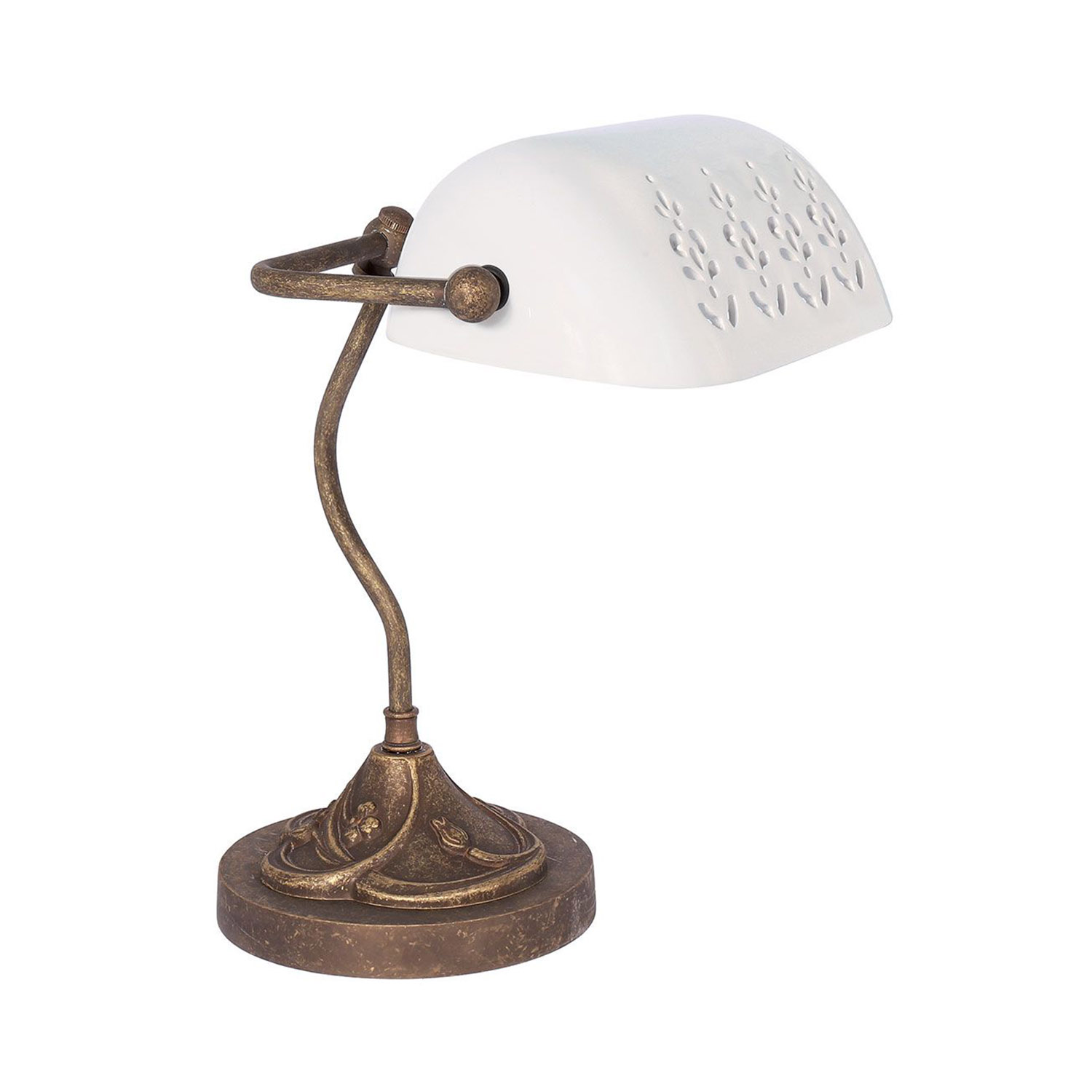 Lampe de banquier exclusive en laiton bronze antique blanc