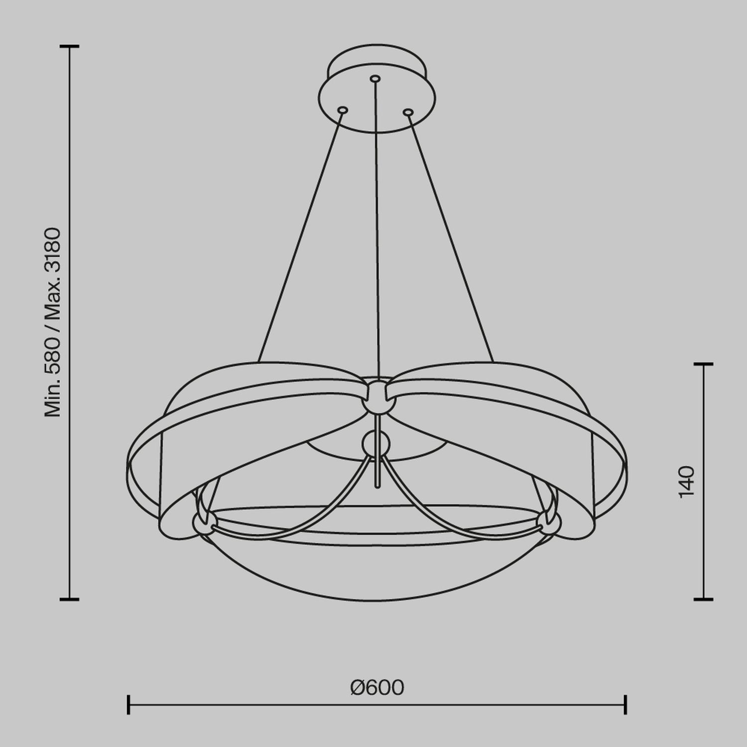 Kronleuchter LED Aluminium D: 60 cm rund H: max. 318 cm