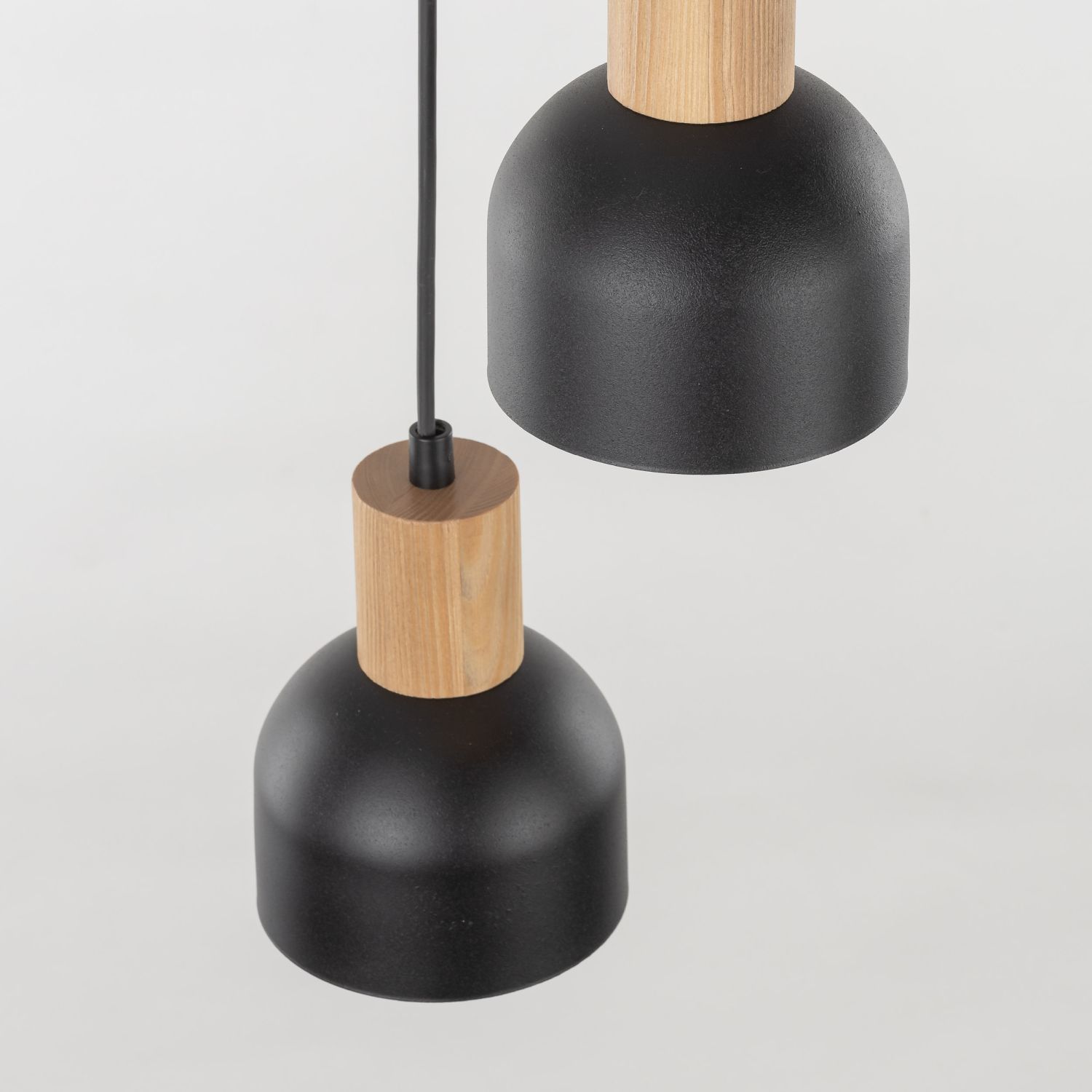 Suspension noir E27 3 flammes métal bois PRESTON