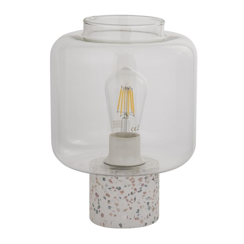 Tischlampe Weiß 28 cm klein Glas Beton Terrazzo E27