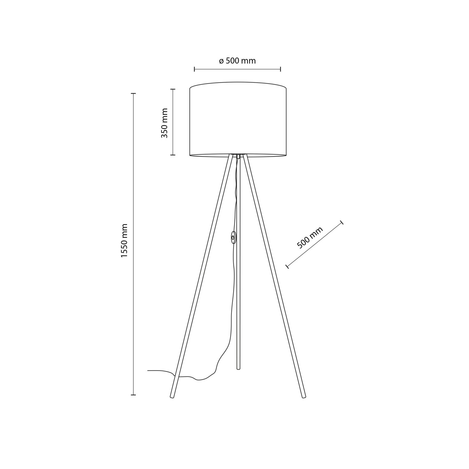 Lampadaire tripode 160 cm métal tissu E27 or noir