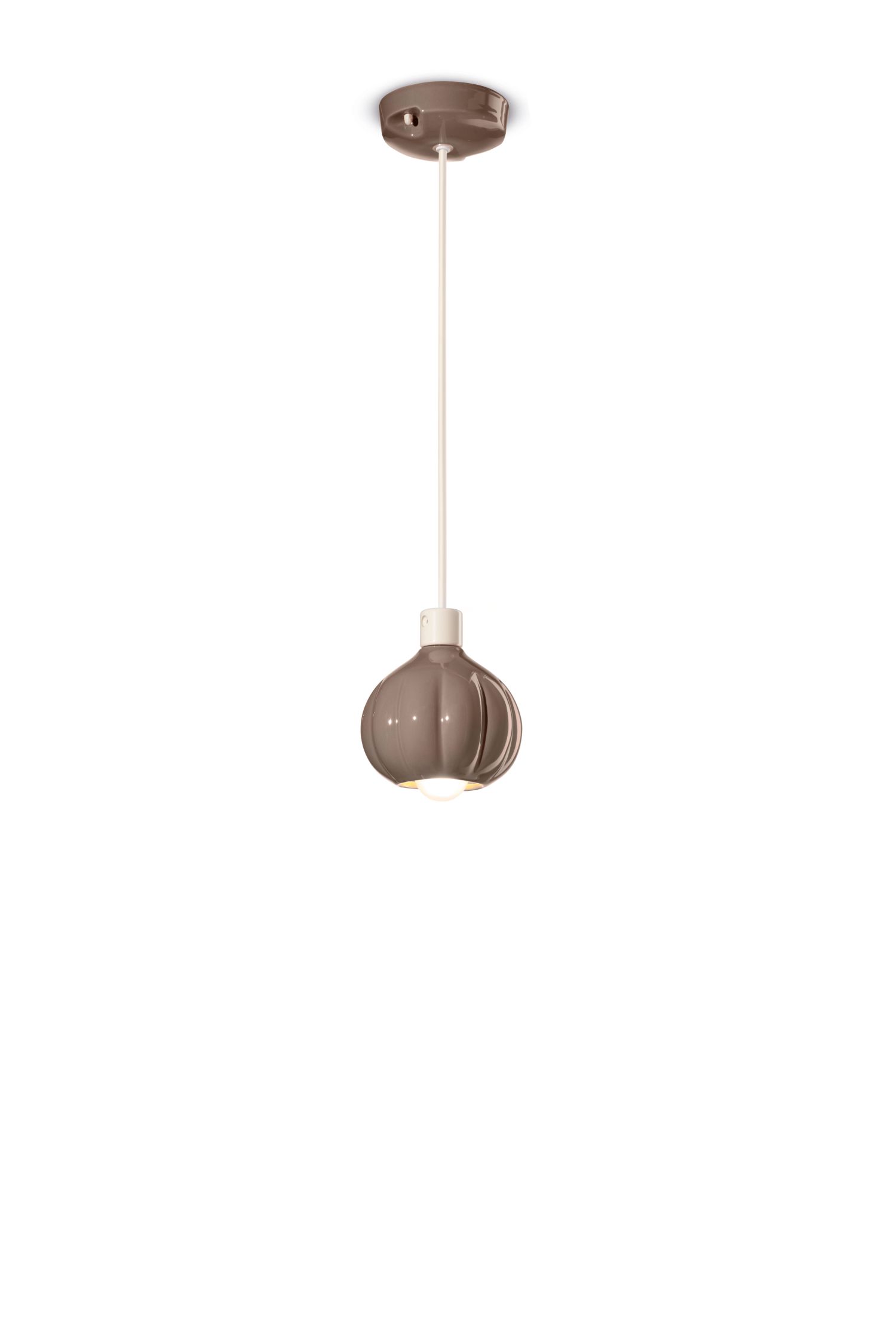 Suspension céramique métal E14 D : 13 cm Brun rond