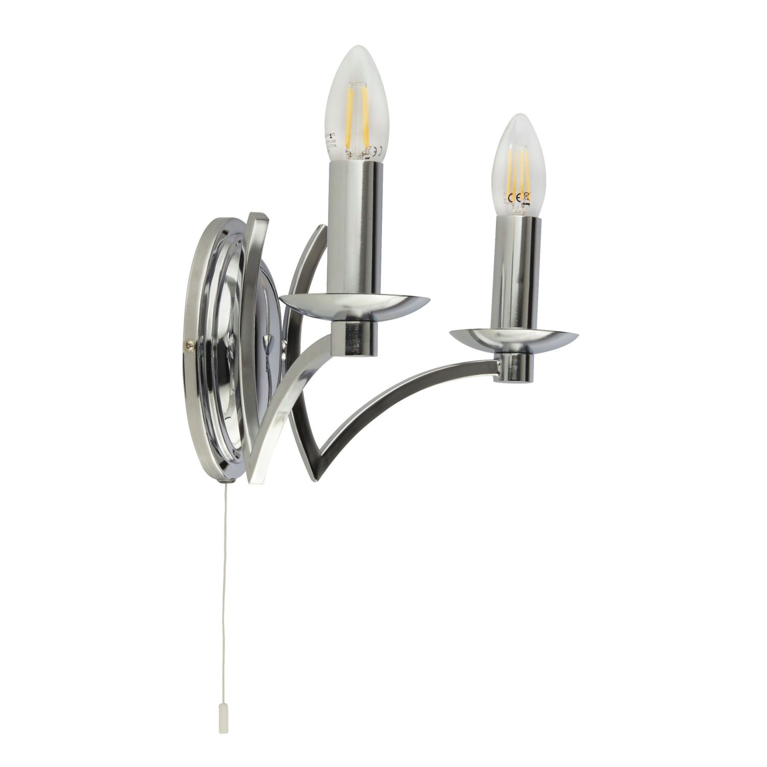 Wandlampe mit Schalter Chrom 2-flammig E14 B: 32,5 cm