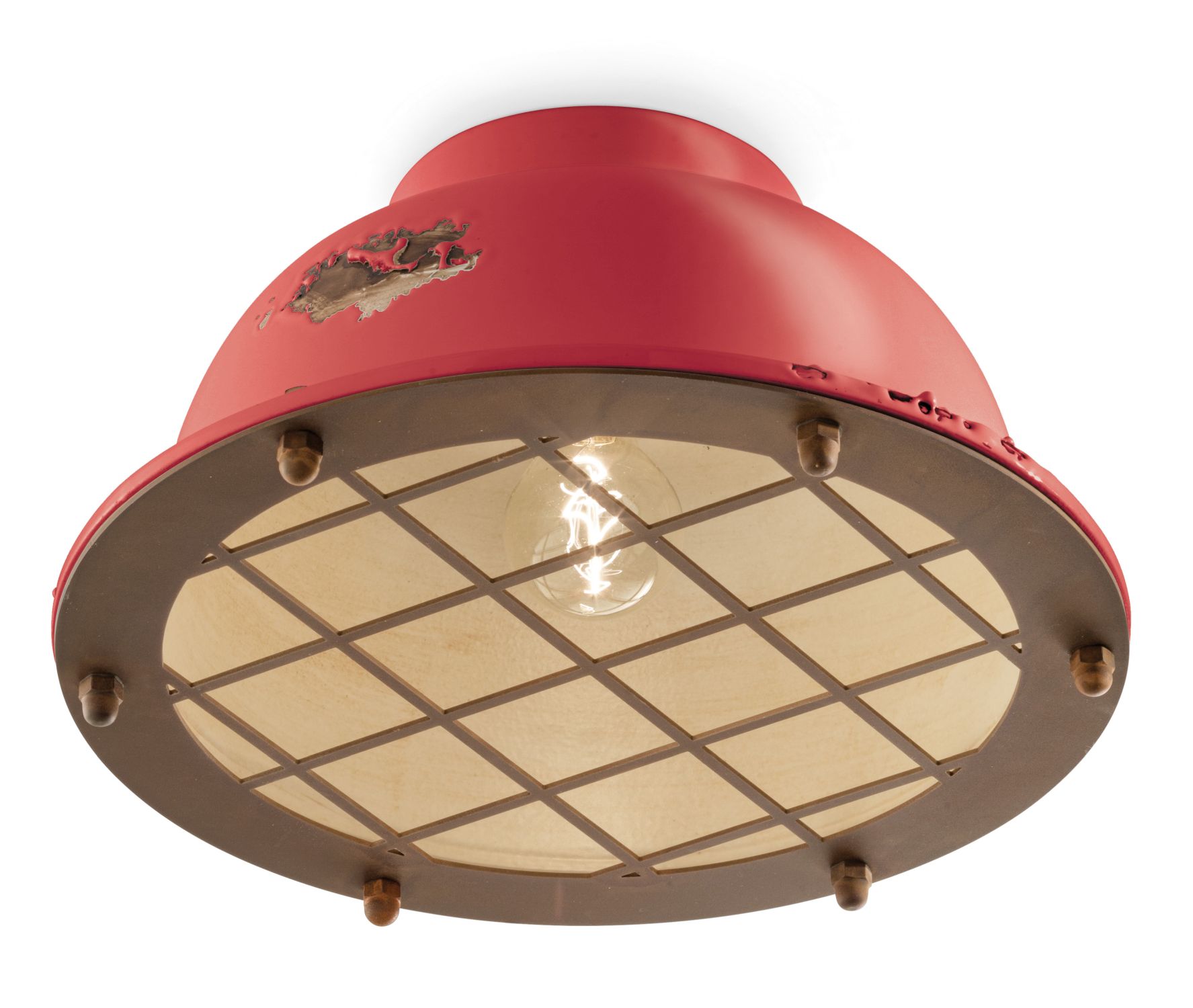 Deckenlampe Keramik Ø 35 cm Rot Shabby Antik Rostbraun