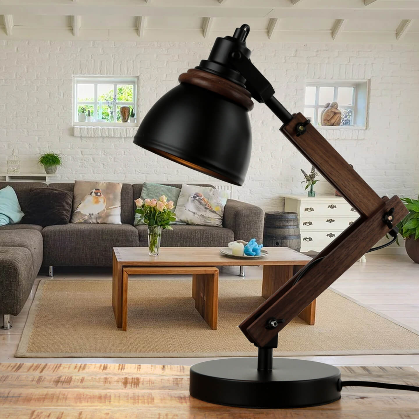 Lampe de bureau réglable Rétro Métal Bois E14