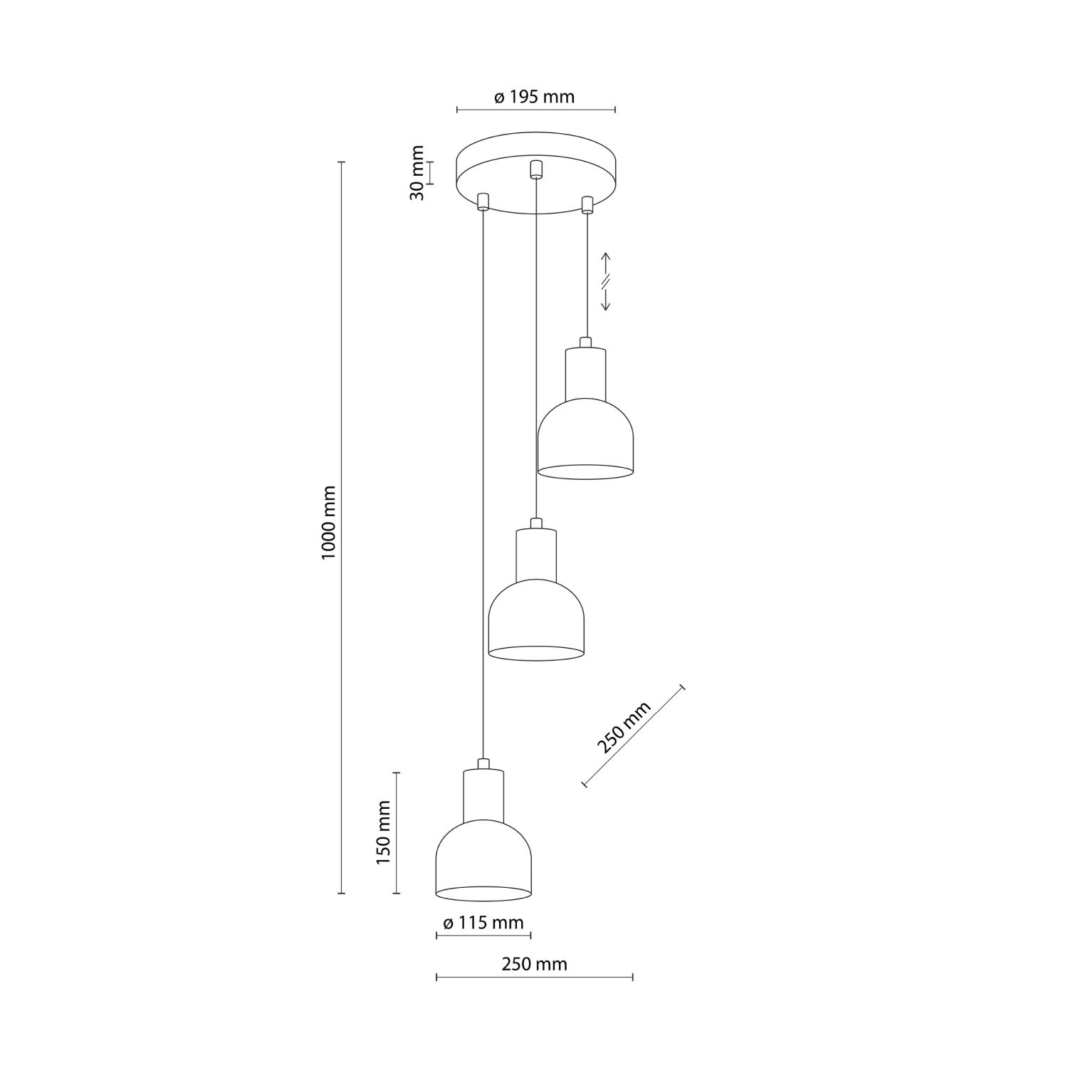 Suspension noir E27 3 flammes métal bois PRESTON