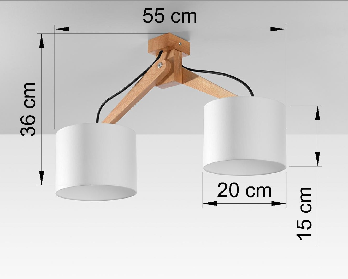 Wohnliche Deckenlampe Holz Stoff 2x E27 Jugendzimmer
