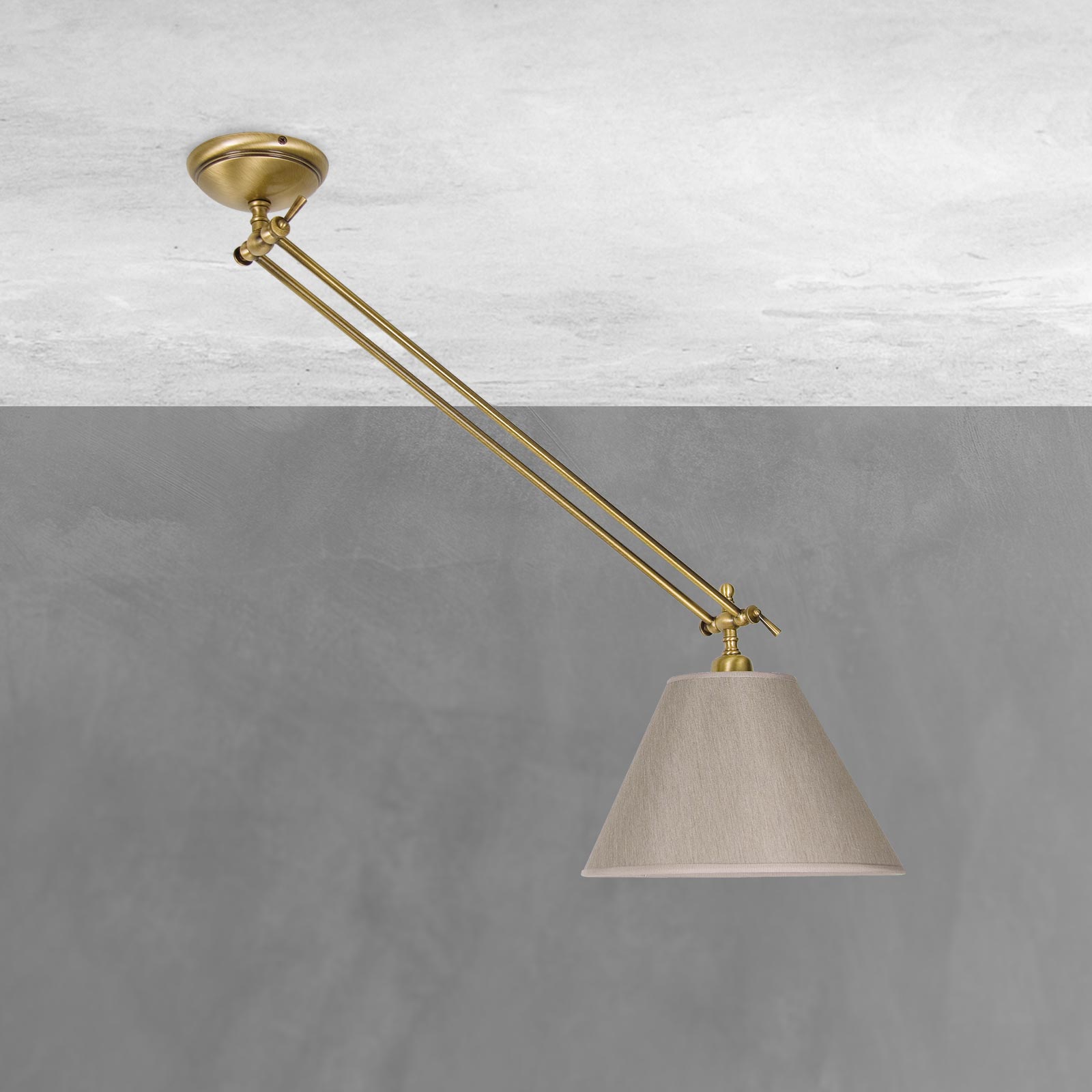 Deckenlampe verstellbar Messing Stoff in Bronze Beige E27