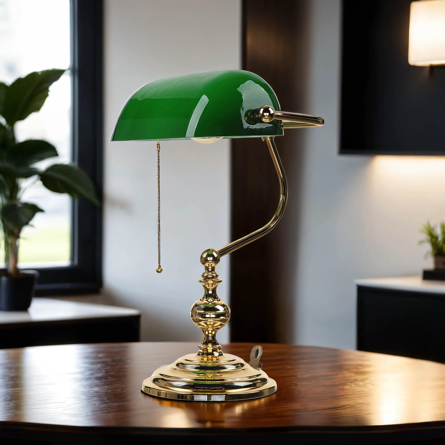 Banker Tischlampe Gold 24K aus Echt-Messing