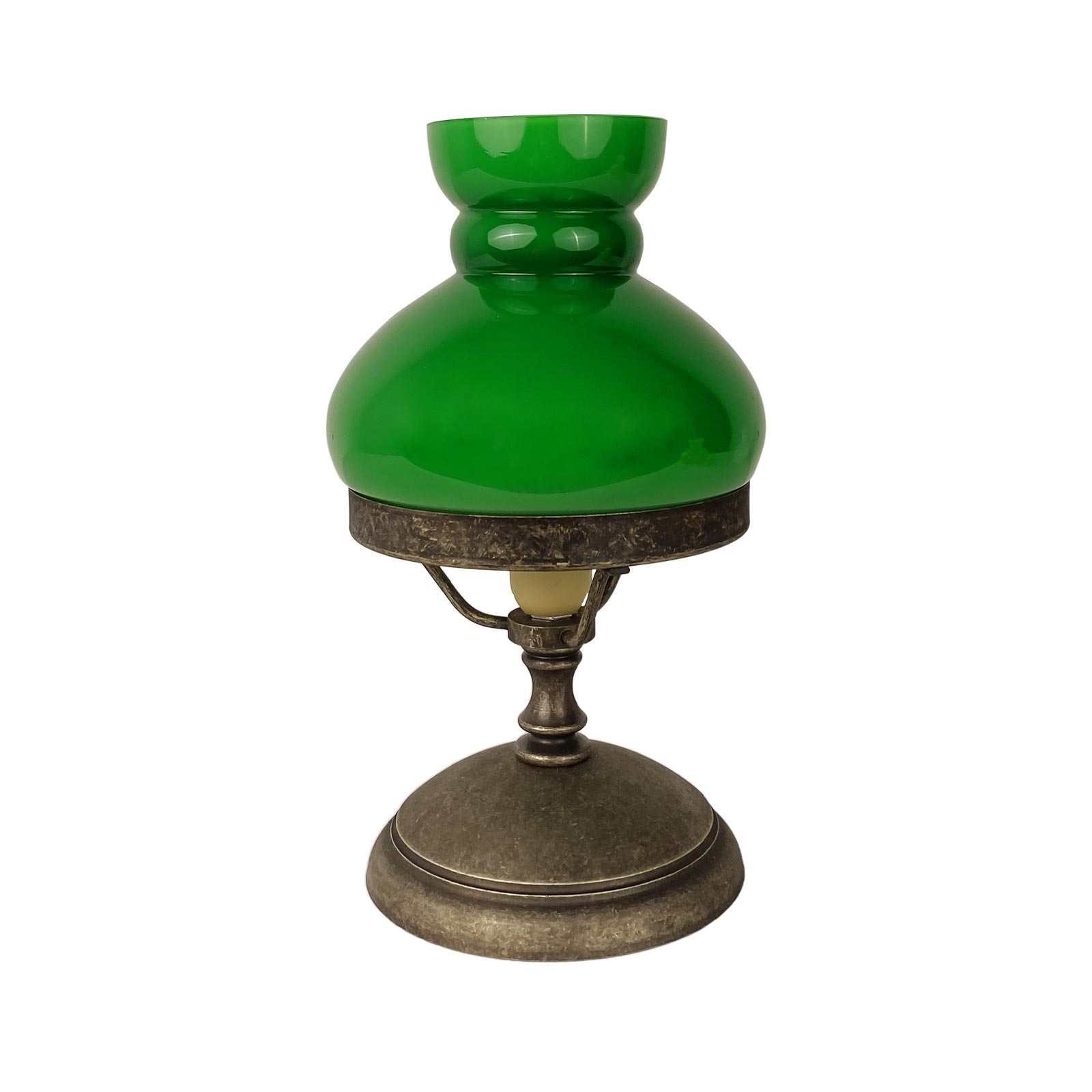 Tischlampe Grün Bronze Antik H: 23,5 cm klein Glas Messing E14
