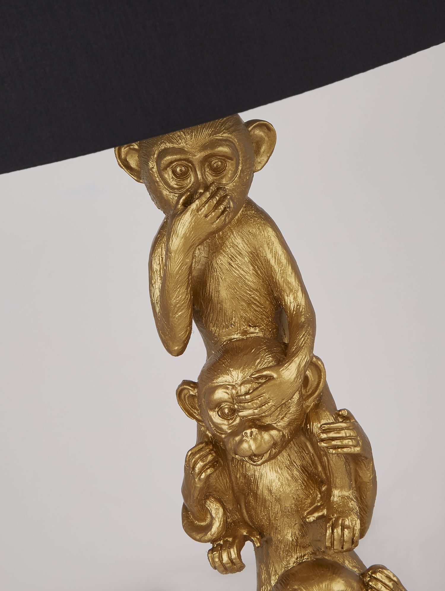 Tischlampe Schwarz Gold 51,5 cm hoch E27 Stoff Resin Affen