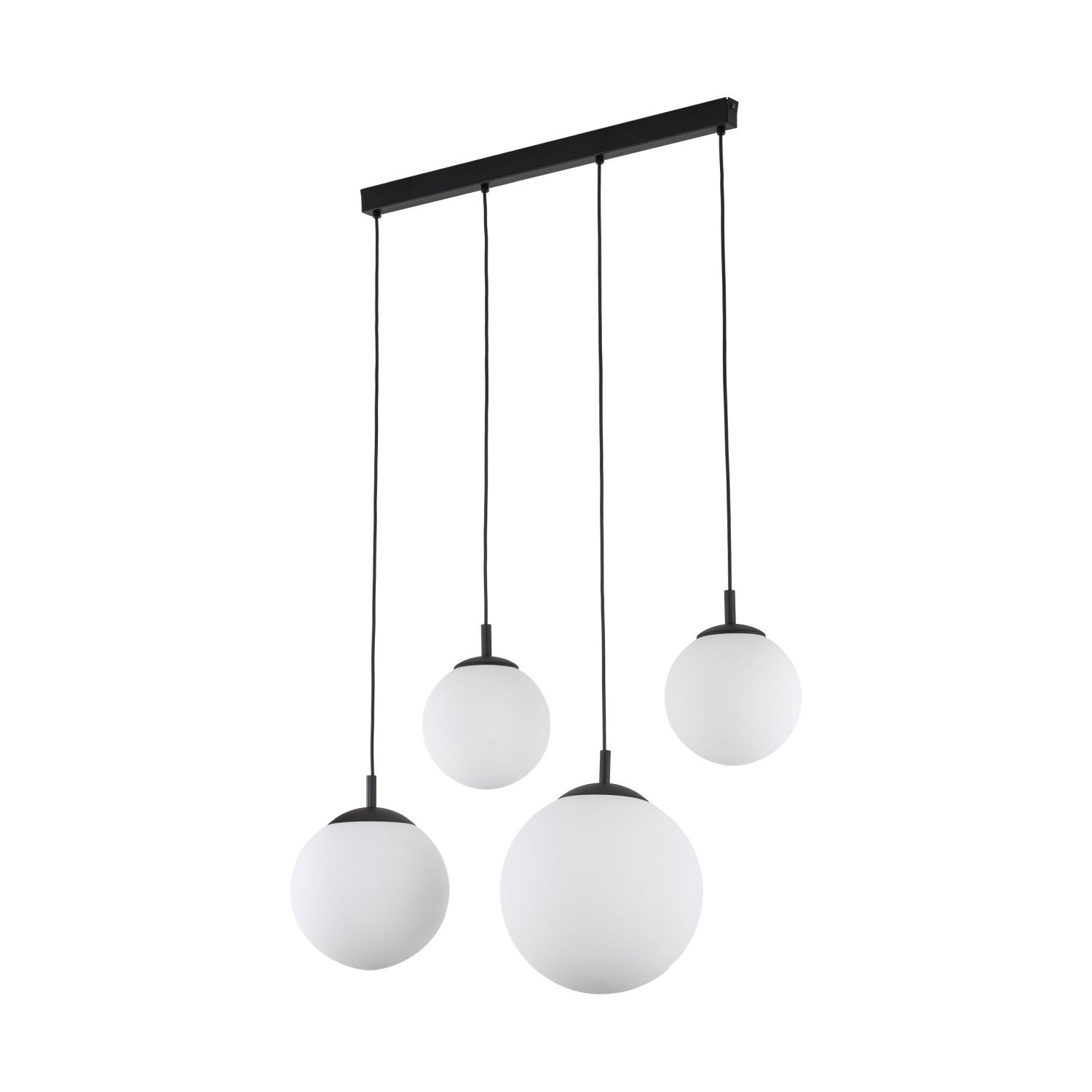 Suspension verre métal L : 87cm noir blanc E27 4-flamme