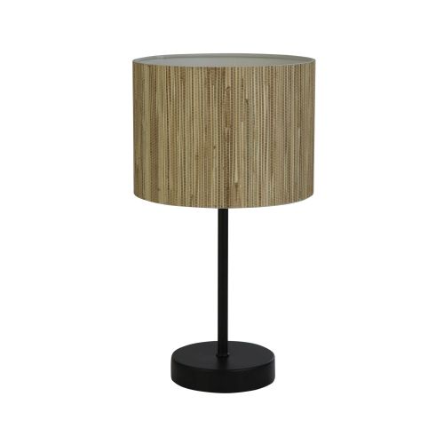 Lampe de table ronde bambou métal E14 37 cm noir naturel