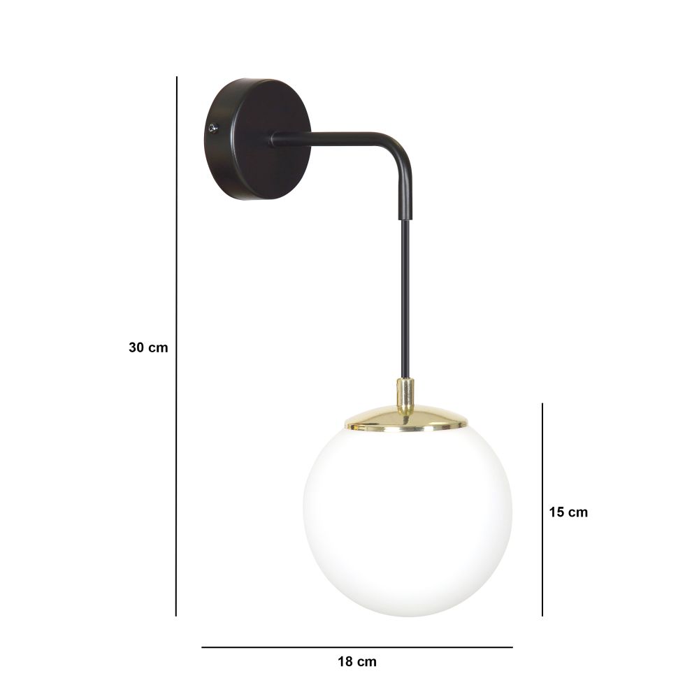 Wandlampe Glas Kugel Schirm Schwarz Weiß Modern E27