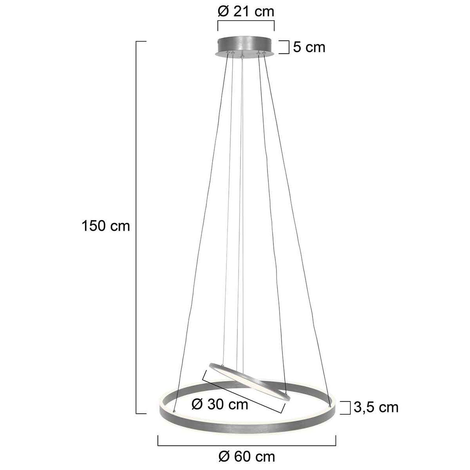 LED Hängelampe in Stahl Ø60 cm rund 2700 K Ring Platte