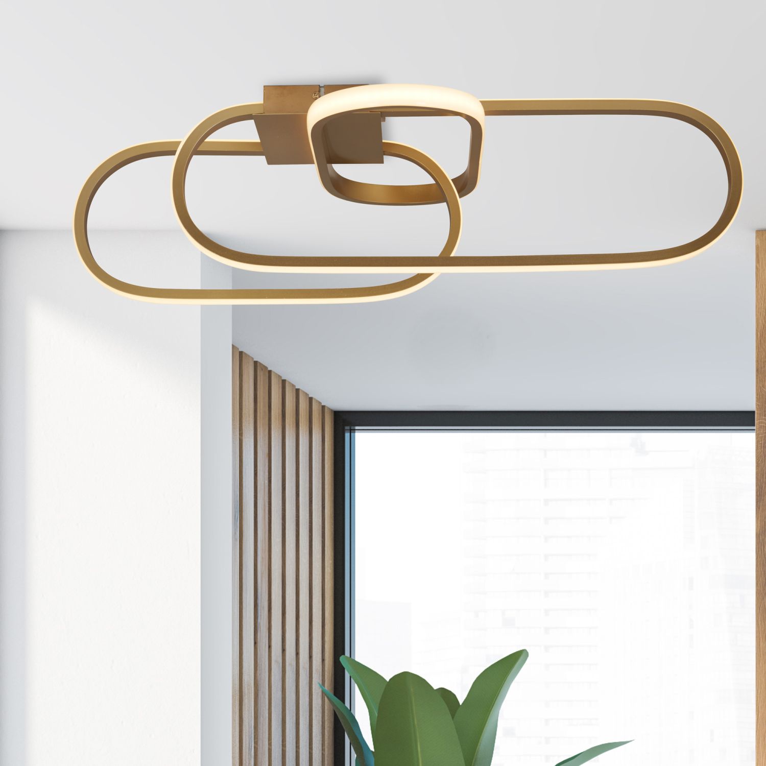 Plafonnier LED doré L : 65 cm Couleur de lumière réglable