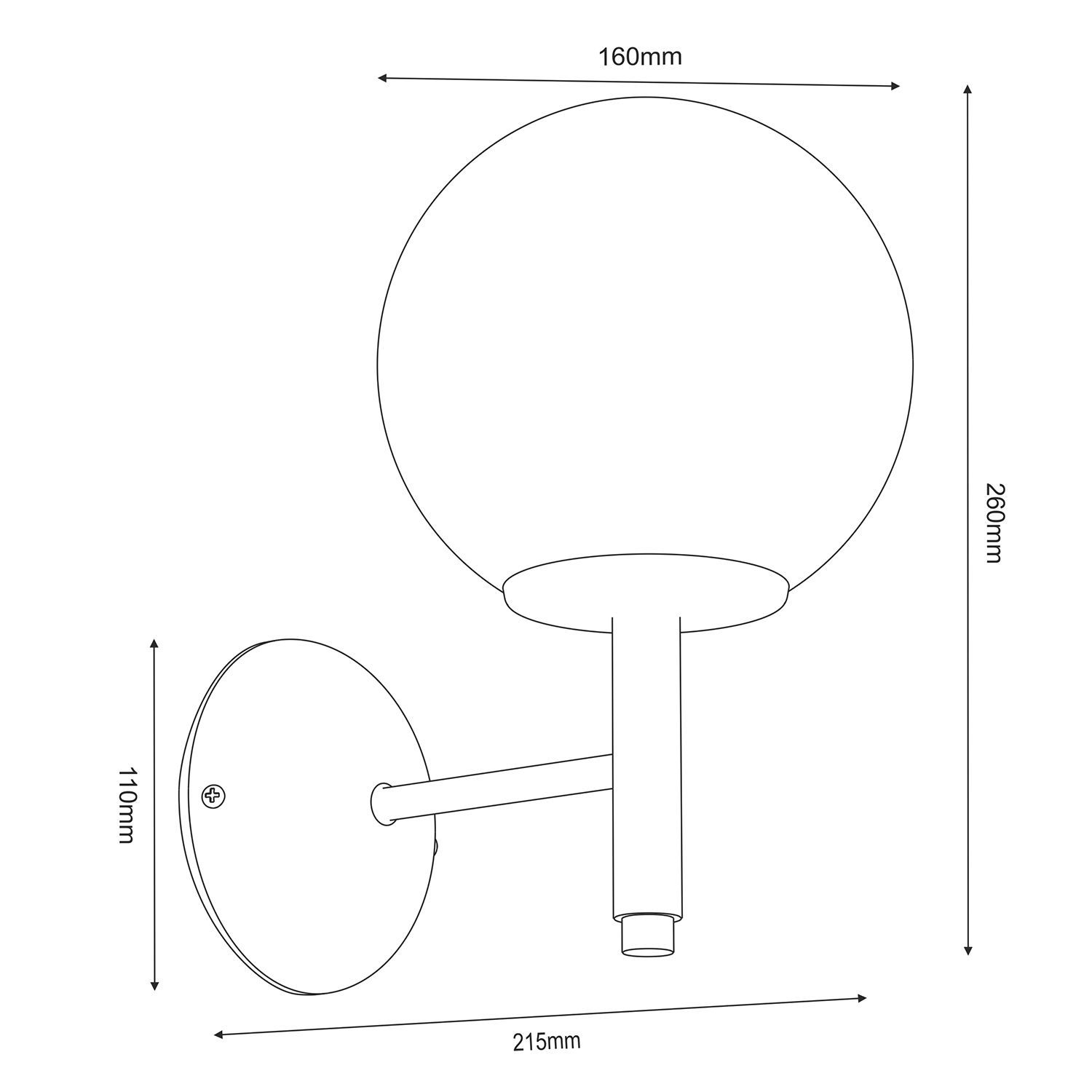 Wandlampe Glas Metall Schwarz Gold E27 Kugel blendarm