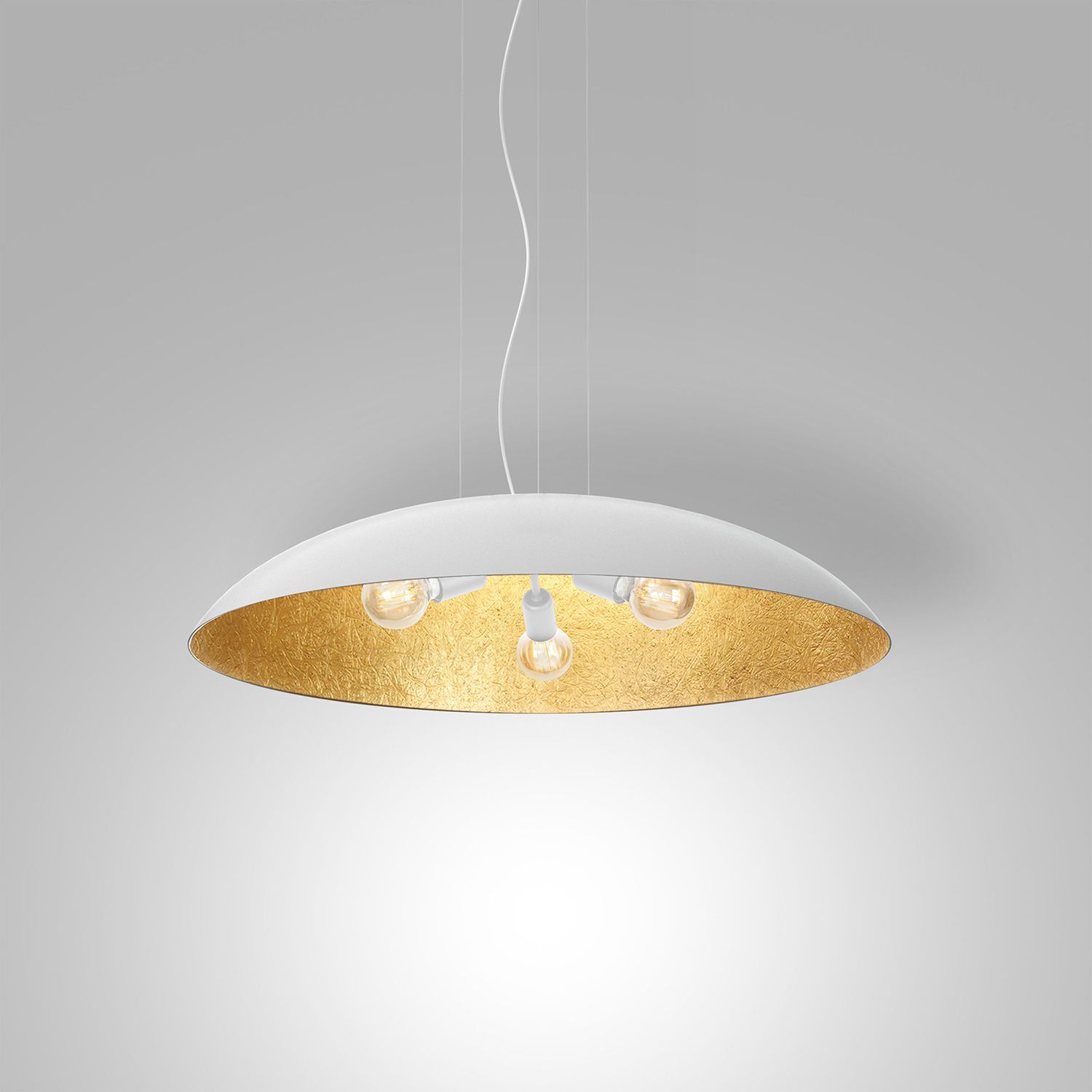 Grande lampe à suspendre tissu E27 blanc or Ø100 cm rond