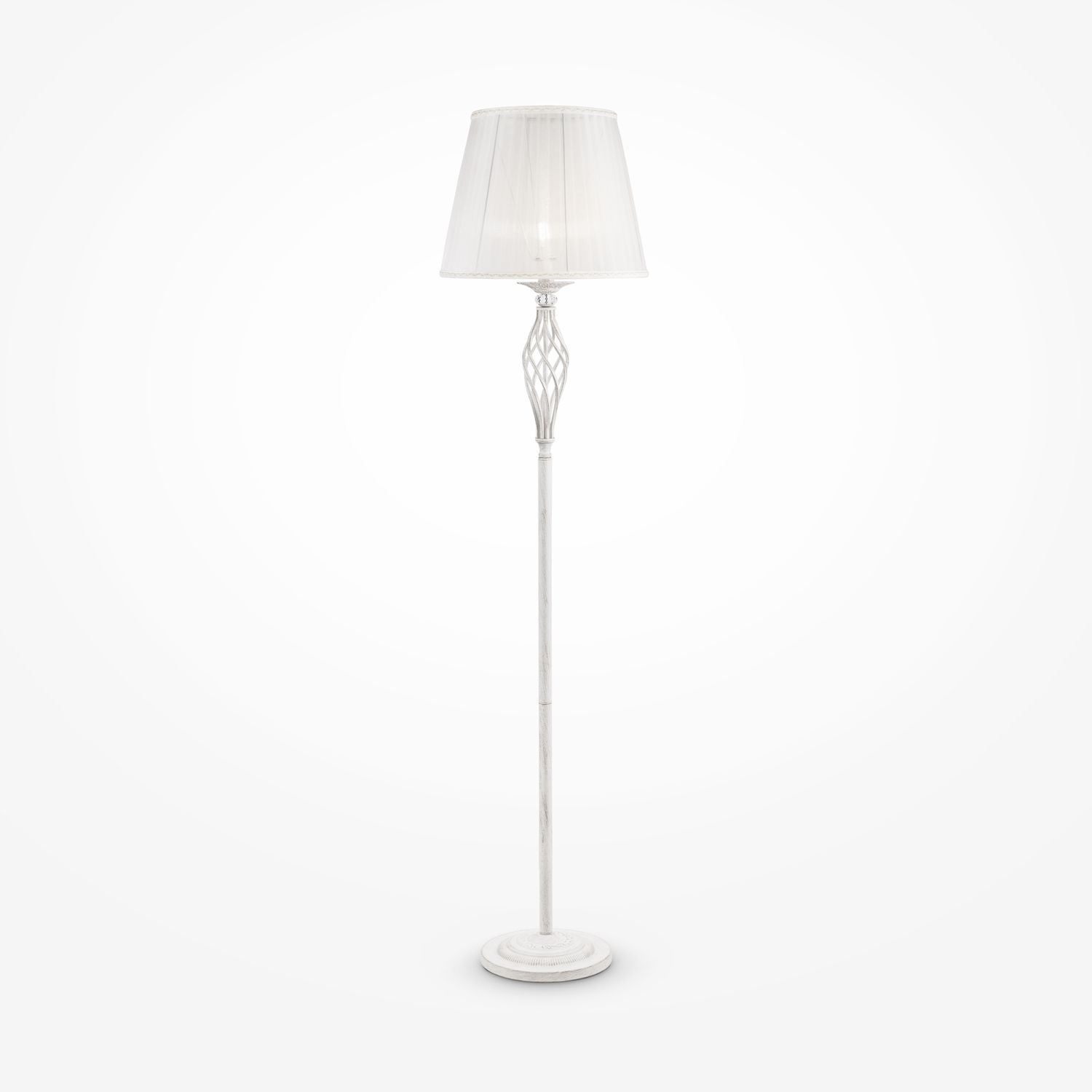 Lampadaire métal tissu 165 cm en shabby blanc or blanc