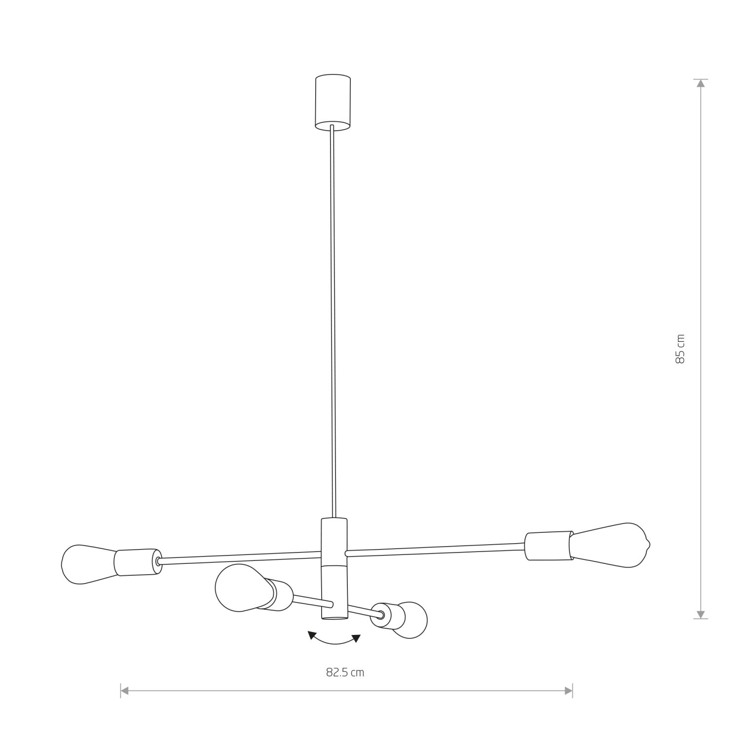 Lampe à suspendre en métal 4-flamme E27 en noir or réglable