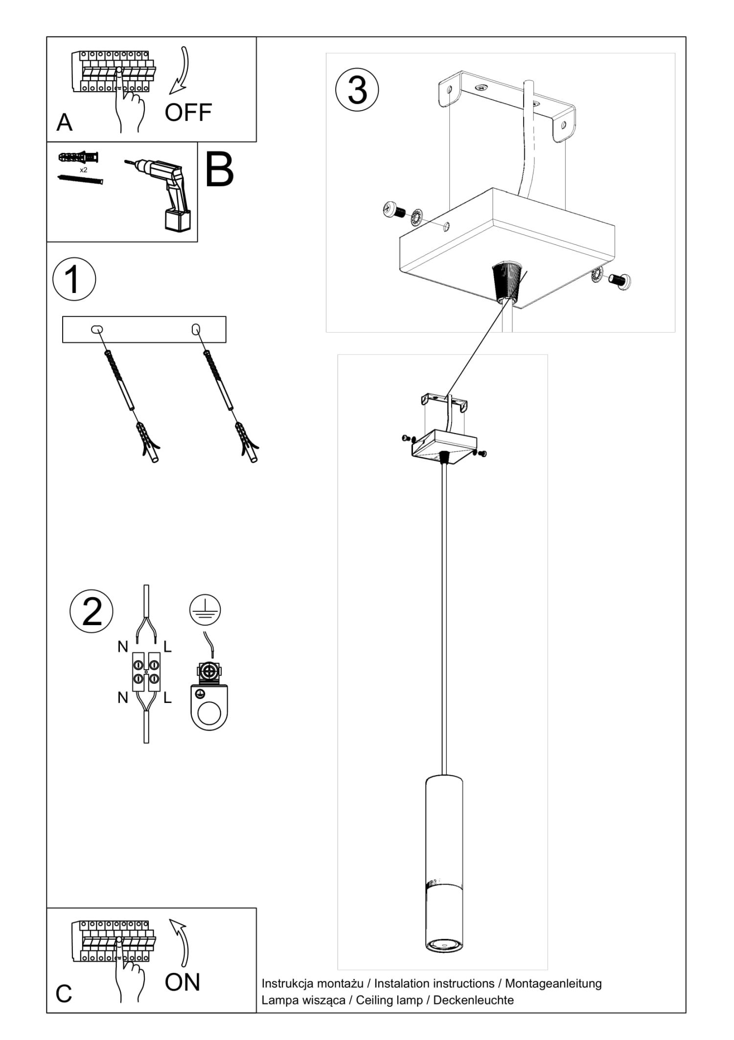 Lampe à suspendre EDYTH Noir Chrome Métal Ø 5 cm étroit GU10