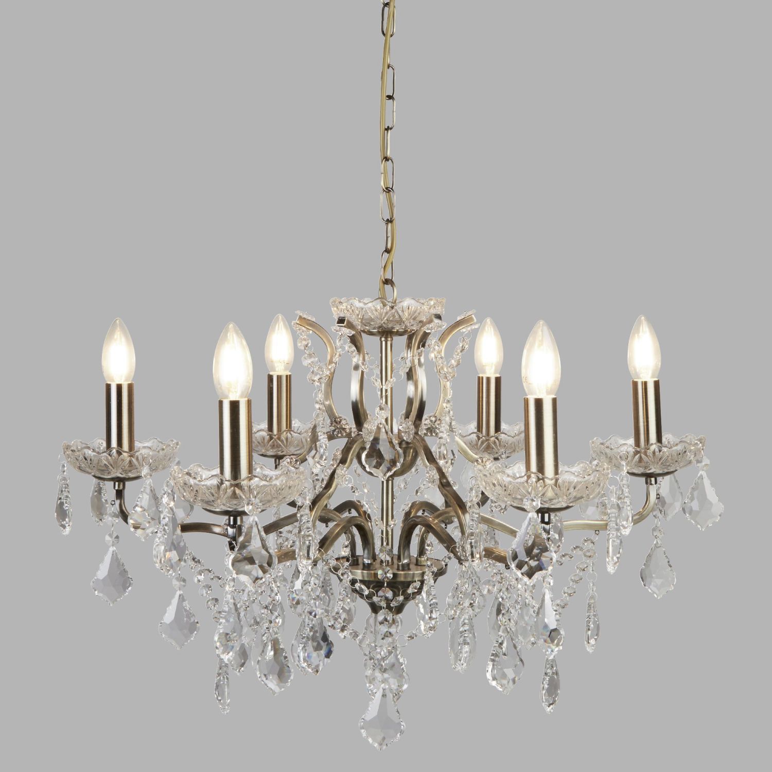 Lustre cristal Ø 70 cm laiton antique 6 flammes E14