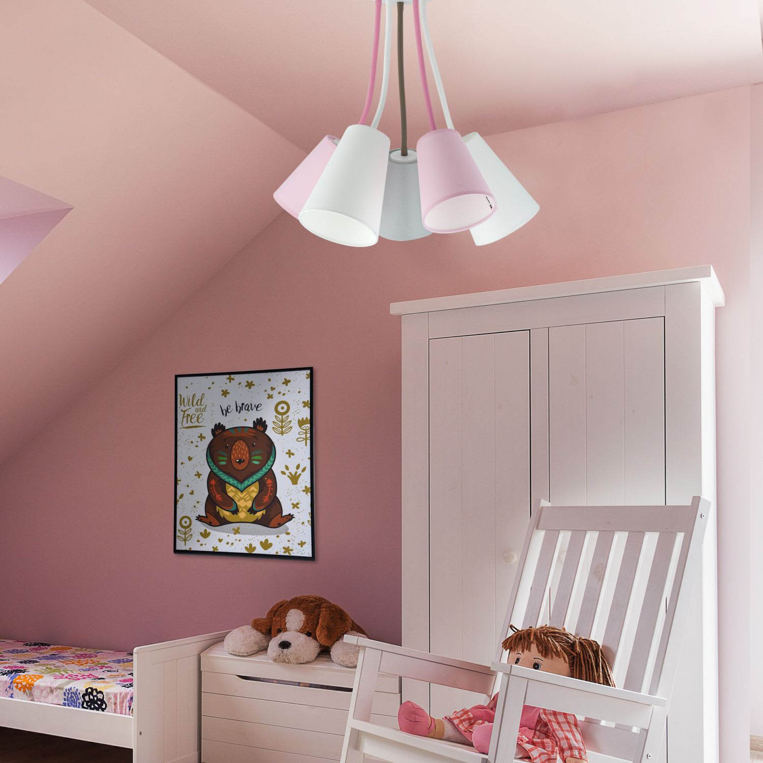 Lampe de plafond chambre d'enfant rose gris blanc flexible