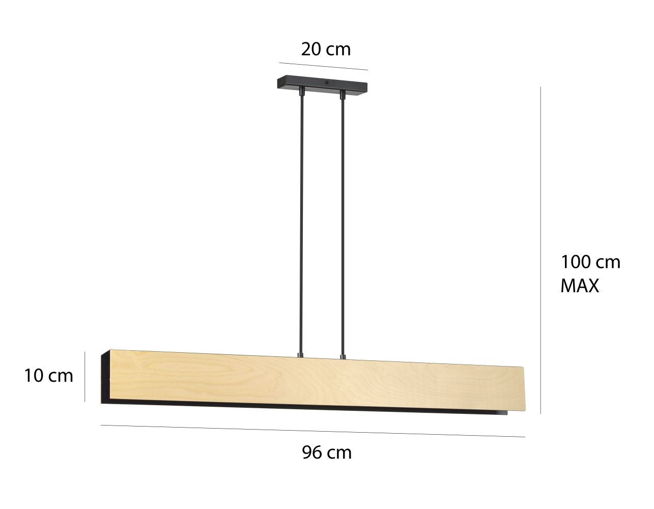 Lampe à suspendre réglable bois métal 4x E27 Scandinave