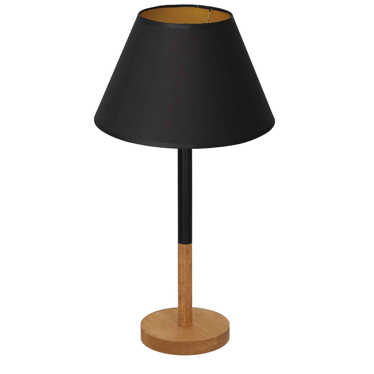 Nachttischlampe Schwarz Natur Gold Stoff Holz 56 cm E27