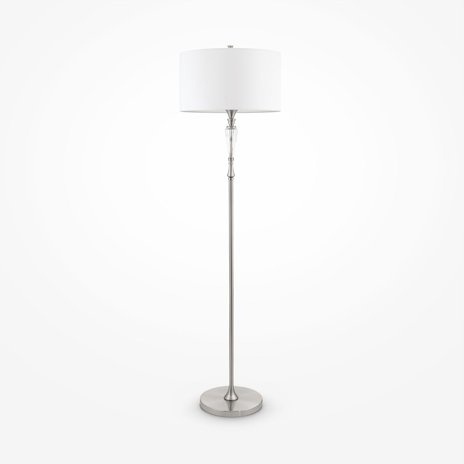 Lampadaire métal tissu E27 158 cm nickel blanc rond