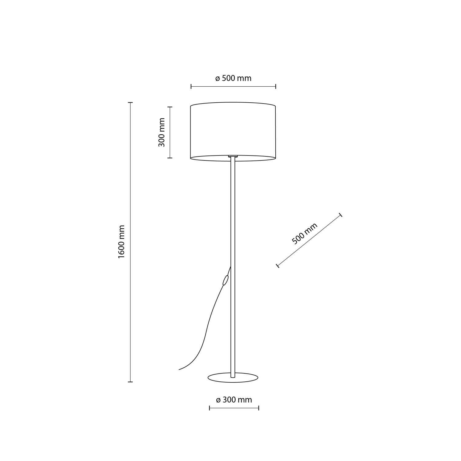 Lampadaire Noir 160 cm Ø 50 cm Métal Tissu E27