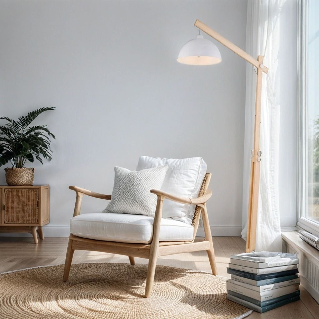Stehleuchte Holz Metall 180 cm verstellbar Weiß Natur