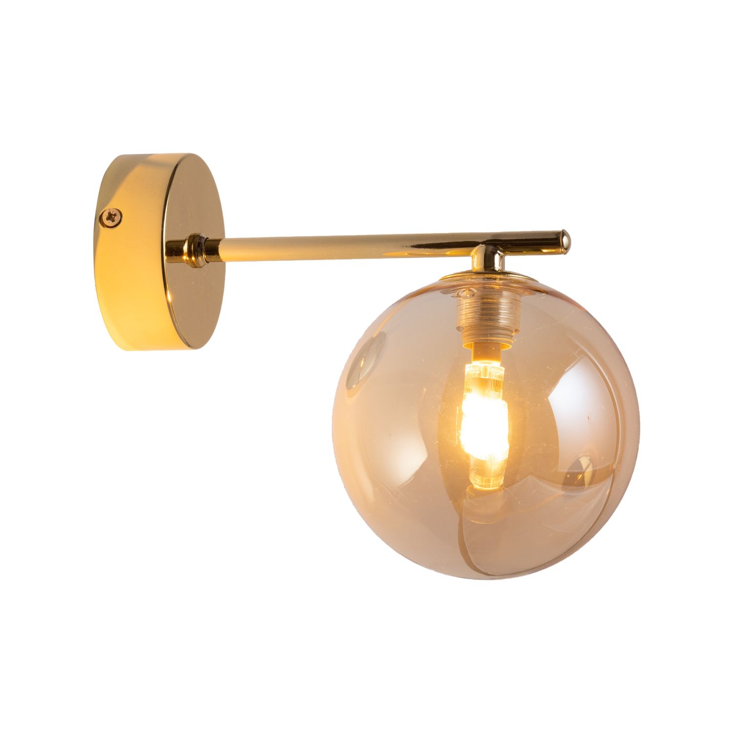 Wandlampe Kugelschirm Glas Metall in Bernstein Gold