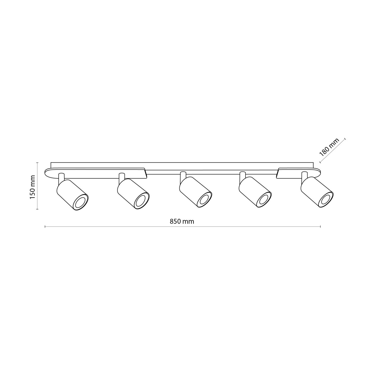 Plafonnier bois métal 85 cm long brun noir 5x GU10