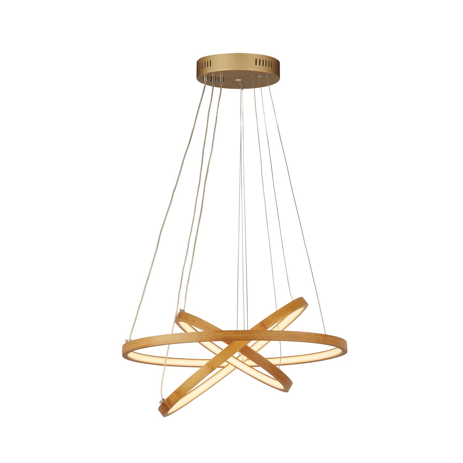 LED Hängeleuchte rund Bambus verstellbare Ringe Ø 50 cm