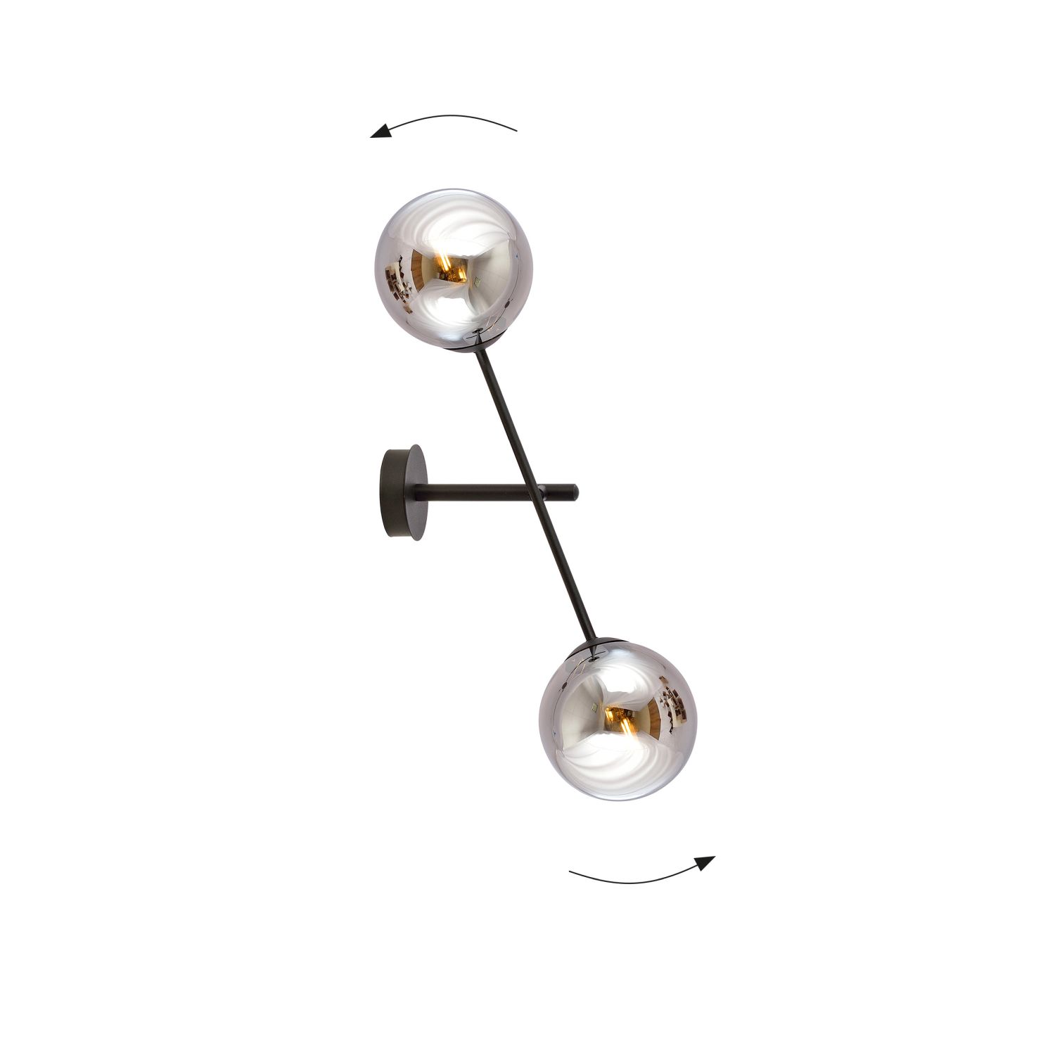 Wandlampe Rauchglas Metall H: 57 cm drehbar E14 2-flammig