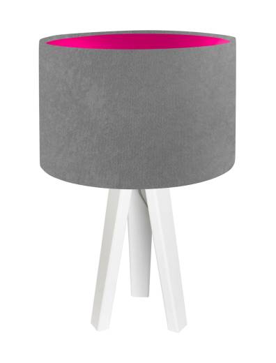 Tischlampe Schirm Holzleuchte Grau Pink Retro 46cm