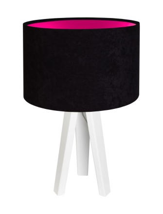Tischlampe Weiß Schwarz Pink Holz Dreibein 46cm Retro