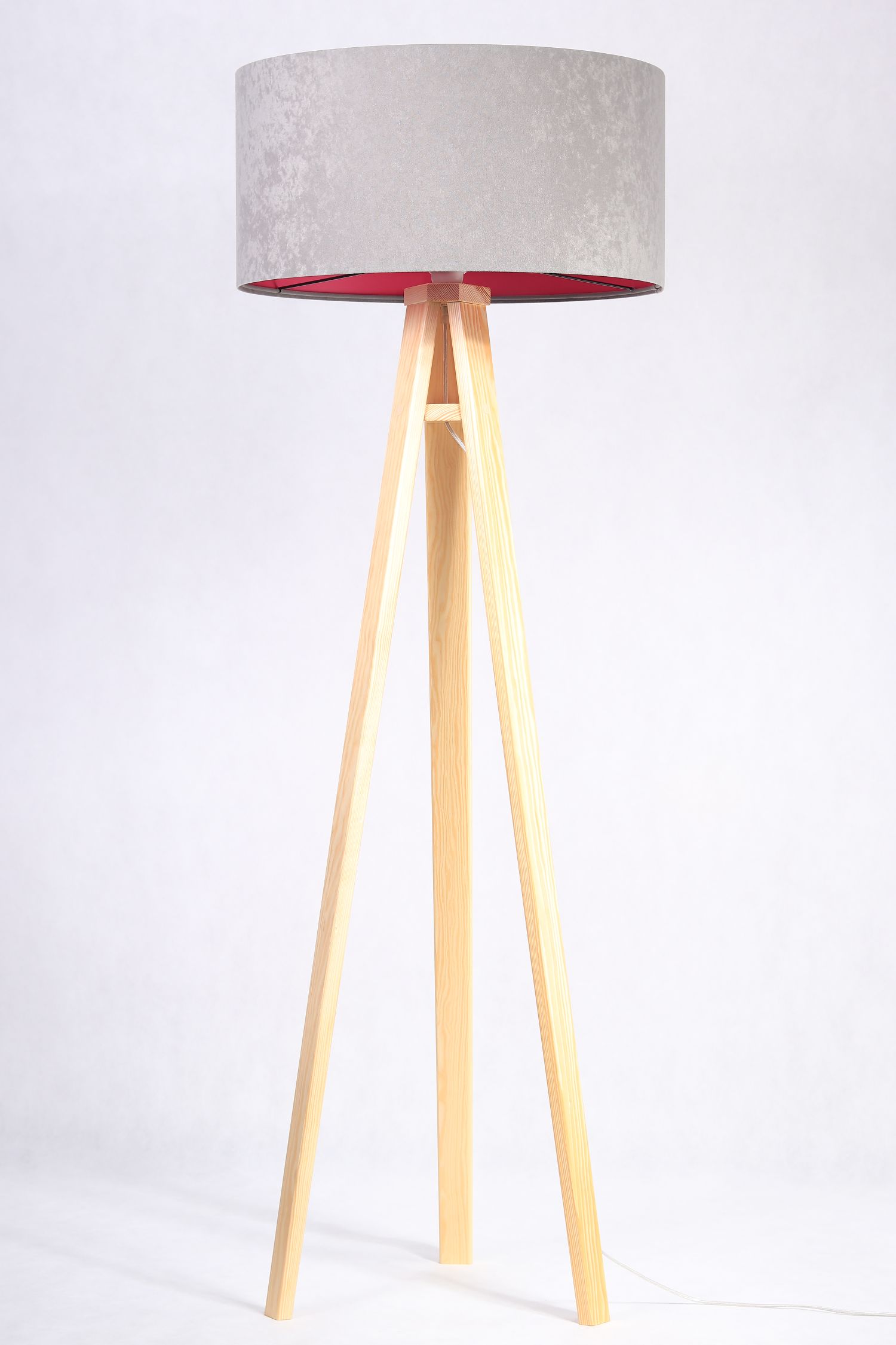 Stehlampe Dreibein Holzleuchte Grau Pink Retro 145cm