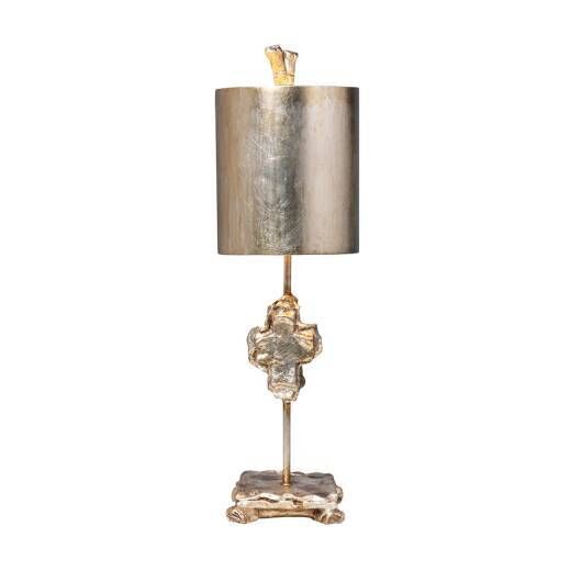 Designer Tischlampe Blattsilber Stoff 58cm kunstvoll