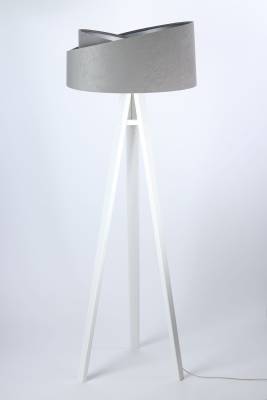 Stehlampe Schirm Grau Silber Holz Dreibein 145cm