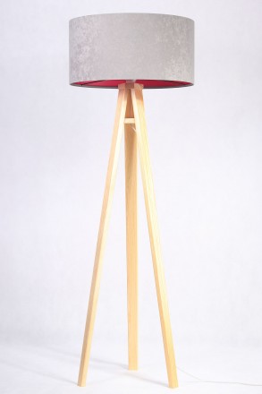 Stehlampe Dreibein Holzleuchte Grau Pink Retro 145cm