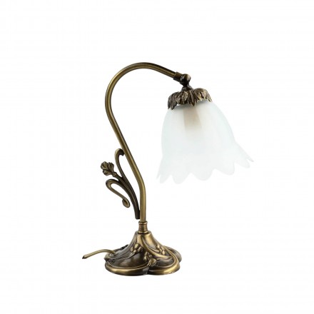 Tischlampe Glasschirm Weiß Echt-Messing Jugendstil