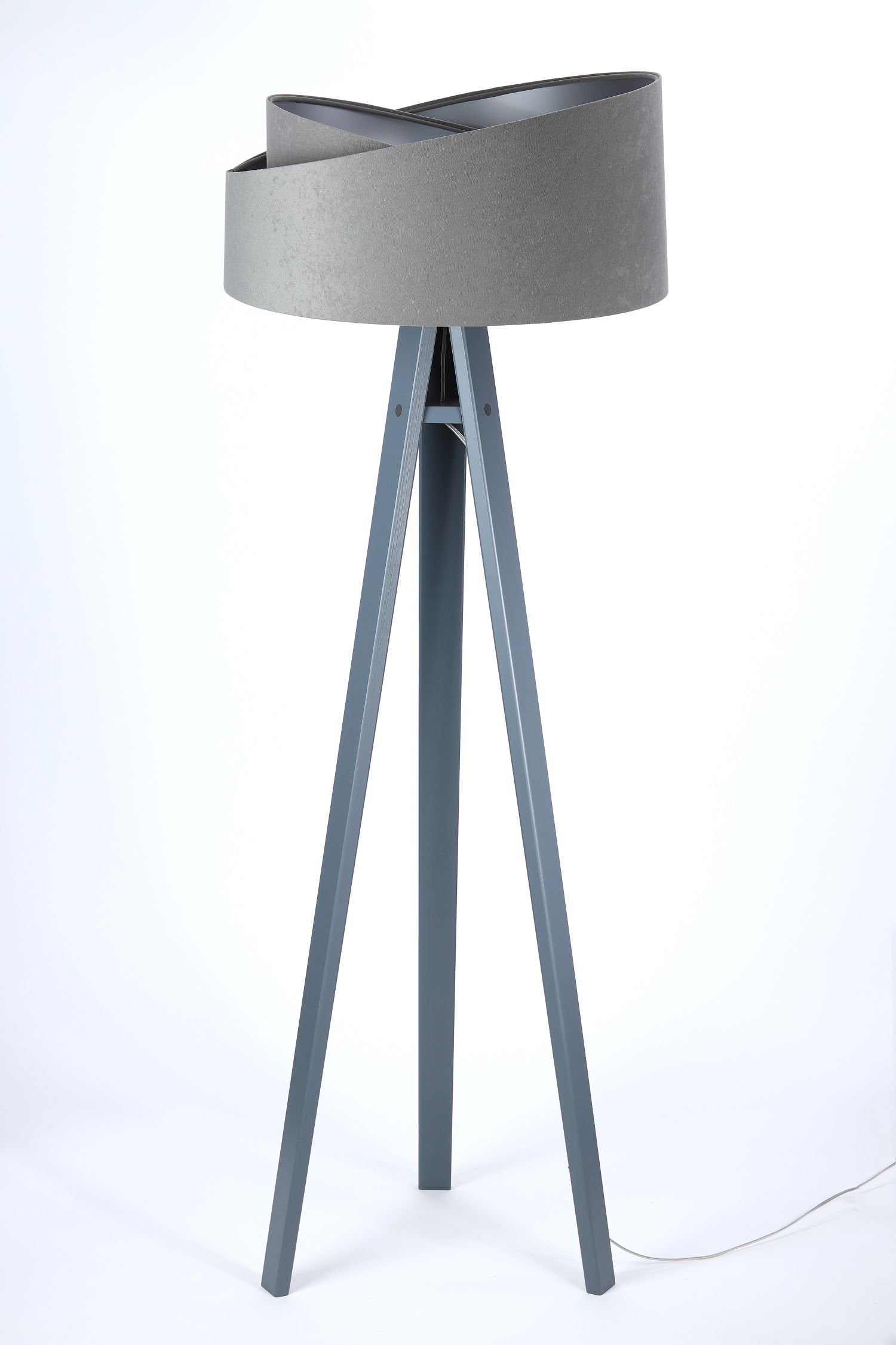 Dreibein Stehlampe EFIE Holz Stoff Grau Silber 145cm