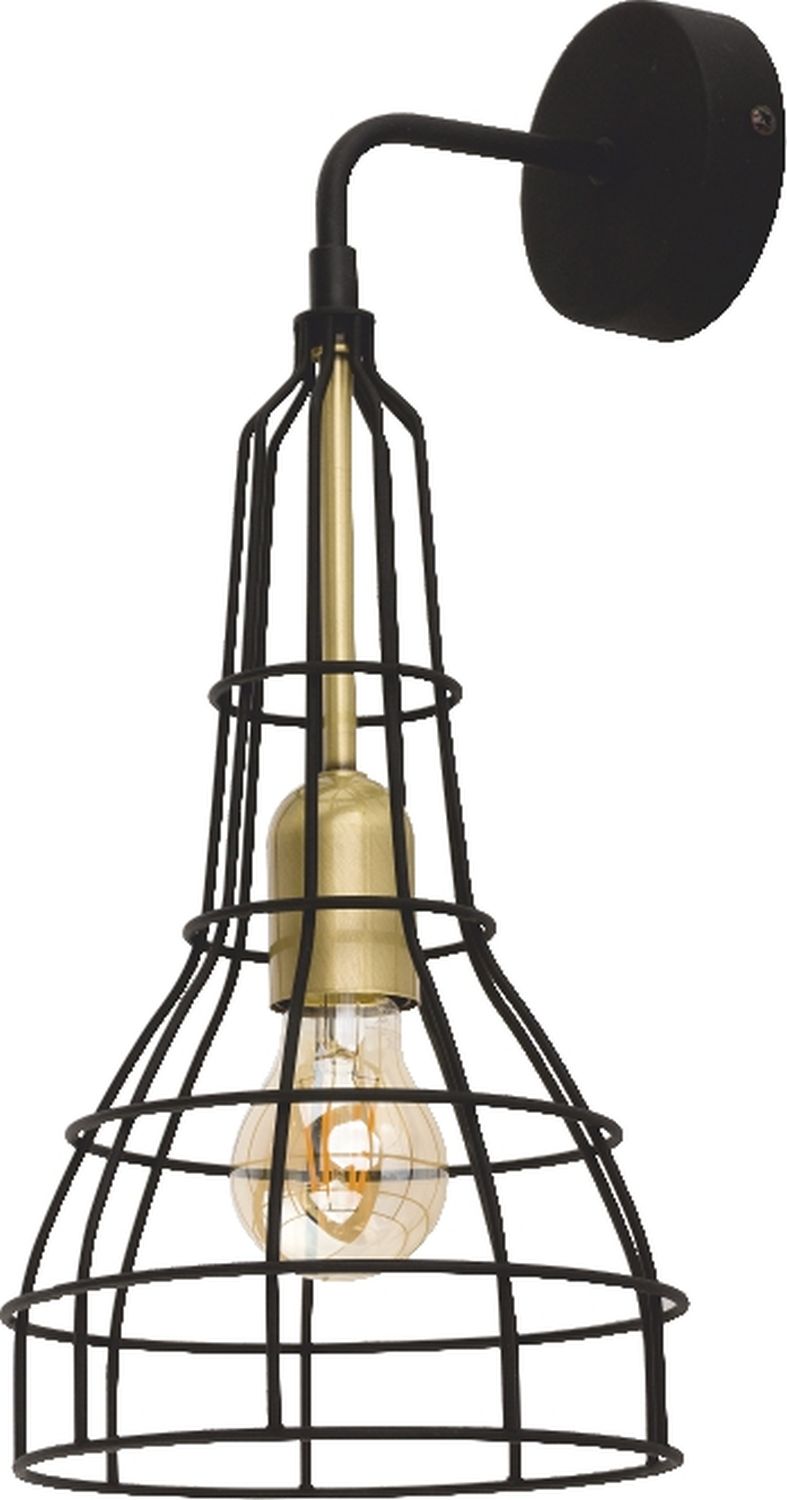 Wandlampe Vintage Drahtschirm Schwarz mit Schalter