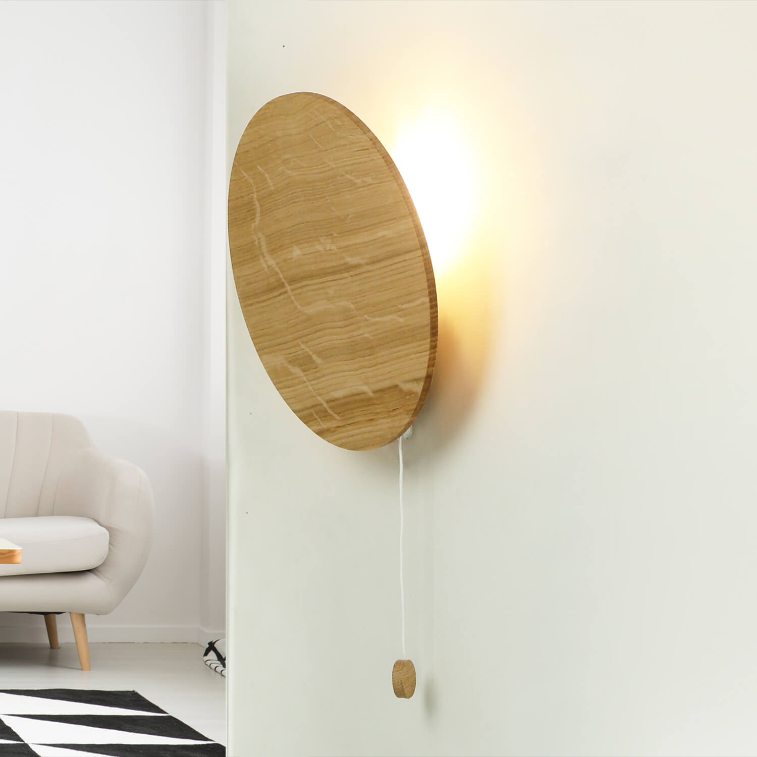 Runde Holz Wandlampe mit Schalter flach Modern