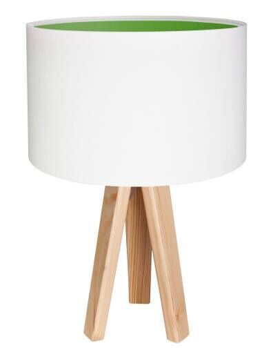 Tischlampe Weiß Grün 46cm Holz Dreibein Retro ROSIE