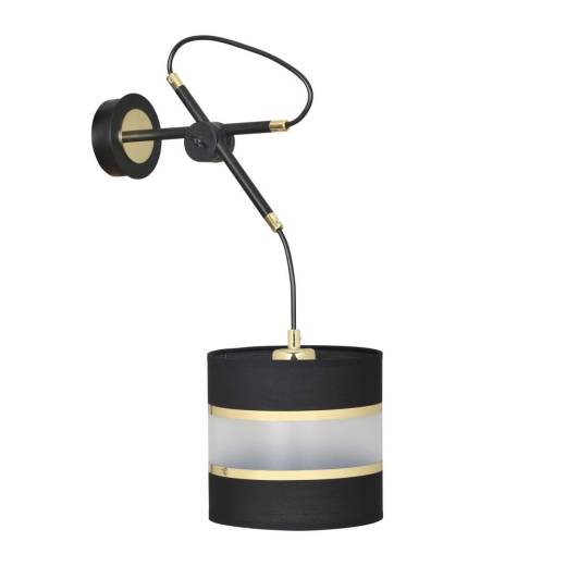 Wandlampe verstellbar Stoff Schirm Schwarz Gold E27
