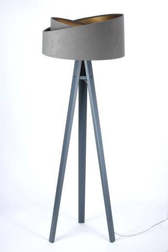 Holz Stehlampe Grau Gold Dreibein 145cm Wohnzimmer